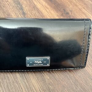 Lauren Ralph Lauren Patent Leather Womens Wallet Black Silver Zip Retro 90s Y2K